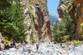 Tourists hike in Samaria Gorge in central Crete