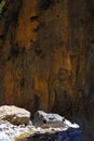 Tourists hike in Samaria Gorge in central Crete, Greece