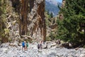 Tourists hike in Samaria Gorge in central Crete, Greece. The national park is a UNESCO Biosph