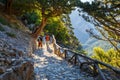 Tourists hike in Samaria Gorge in central Crete, Greece. The national park is a UNESCO Biosph