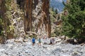 Tourists hike in Samaria Gorge in central Crete, Greece. The national park is a UNESCO Biosph