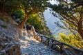 Tourists hike in Samaria Gorge in central Crete, Greece. The national park is a UNESCO Biosph