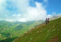 Tourists hiking in Alborz highlands of Iran