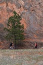Tourists hiking in Colorado Red Rocks Open Space park