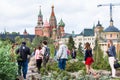 Tourists on hill in Zaryadye park and Kremlin