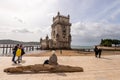 Tourists at the historic 16th-century Belem Tower
