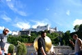 Tourists in the historical center of Salzburg,Austria Royalty Free Stock Photo