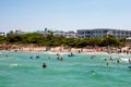 Tourists on holidays at Playa de Muro beach in Alcudia bay, Majorca