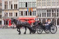 Tourists in a horsecar downtown in the medieval city Antwerp