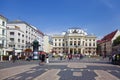 Tourists on the Hvezdoslav square near the Slovak national theatre, Bratislava