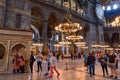 Tourists inside Hagia Sophia in Istanbul, Turkey