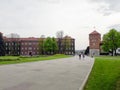 Tourists inside the Wawel Castle complex and the Wawel Cathedra