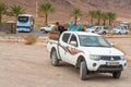 Tourists after a jeep safari in the Wadi Rum desert in Jordan