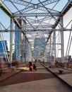 John Seigenthaler pedestrian bridge or Shelby street crossing as dusk falls in Nashville Royalty Free Stock Photo