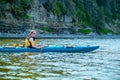 Tourists Kayaking in the Beautiful Blue Bay of Saint-Lawrence Gulf