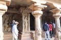 Tourists at Krishna Mandapam at Mahabalipuram in Tamil Nadu, India tourism