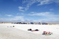 Tourists in laguna saltwater in desert