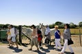 Tourists leave after their visit to the Camargue horses