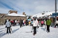 Tourists leaving Gornergrat train before skiing