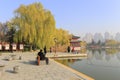 Tourists leisure and fishing on the shore in datang furong garden in winter, adobe rgb