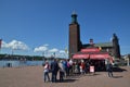 Tourists in line for tickets bye the City Hall in Stockholm Royalty Free Stock Photo