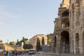 Tourists line up at the Coliseum - Amphitheater, an architectural monument of Ancient Rome