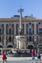 Tourists and local people sitting at the base of Elephant Fountain Royalty Free Stock Photo