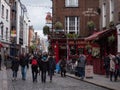 People in street, Irish pubs in Temple Bar, Dublin, Ireland. Royalty Free Stock Photo