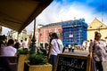 Tourists and locals in cafe, on Republic Square. Prague Royalty Free Stock Photo