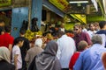 Tourists and locals negotiating a narrow street in Jerusalem