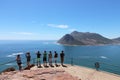 Tourists look out towards Hout Bay from the Chapman's Peak viewpoint Royalty Free Stock Photo