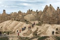 Tourists look over the magnificent landscape of the Devrent Valley in the Cappadocia region of Turkey.