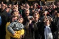 Tourists look at the Prague Astronomical Clock.