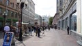 Tourists look at Souvenirs on Stary Arbat street in Moscow