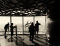 Tourists looking at Dubai cityscape from a high vantage point, U