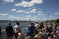 Tourists looking at Halifax Port Coastline from Transport Ferry to Nova Scotia capital City