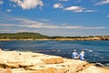 Tourists on Maine coastline Royalty Free Stock Photo