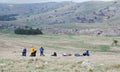 Tourists making a halt on tableland.