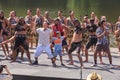 Tourists and Maori performing a haka, New Zealand Royalty Free Stock Photo