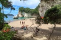 Tourists at Mares Leg Cove on the Coromandel Peninsula, New Zealand