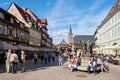 Tourists on the market square of Quedlinburg