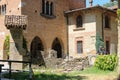 Tourists in medieval Grazzano Visconti castle, Italy Royalty Free Stock Photo