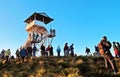 Tourists meet the sunrise at top of Poon Hill, Nepal
