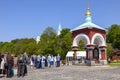 Tourists on the meteors pier on the island of Valaam