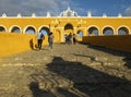 Tourists at the Monastery of Izamal Front Entrance Royalty Free Stock Photo