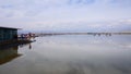 Tourists & monks visiting the China Caka salt lake