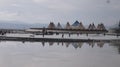 Tourists & monks visiting the China Caka salt lake