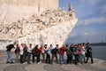 Tourists at monument to the Discoveries in Lisboa