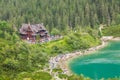 Tourists at mountain chalet Royalty Free Stock Photo