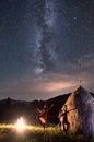 Tourists in the mountains by night Royalty Free Stock Photo